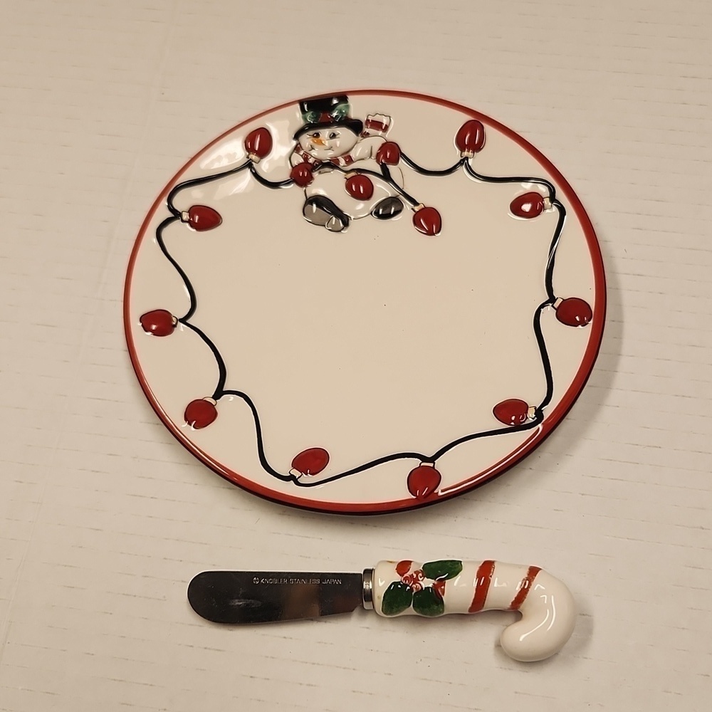 Fritz and Floyd cheers snack plate and knife christmas cookie cheese plate